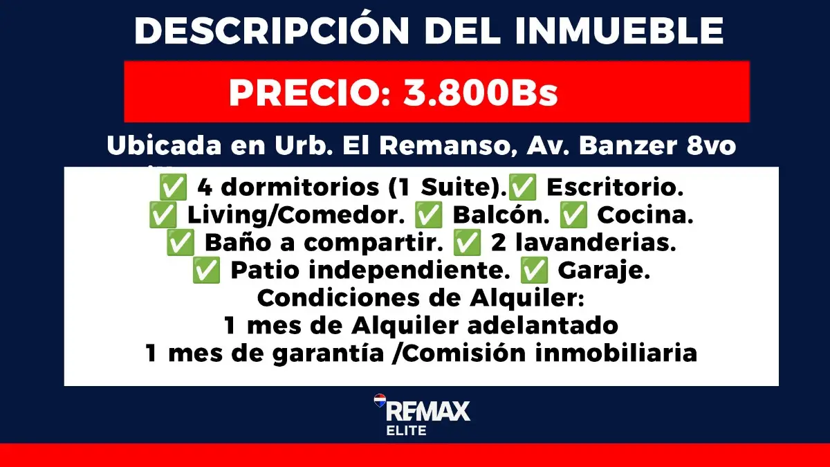 Remanso Departamento En Alquiler